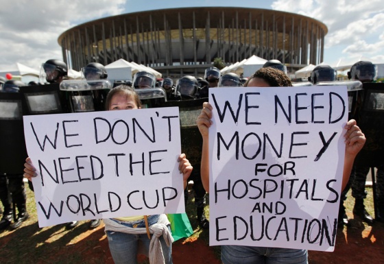 Protesters at the Mane Garrincha National Stadium in Brasilia, on June 15, 2013. 